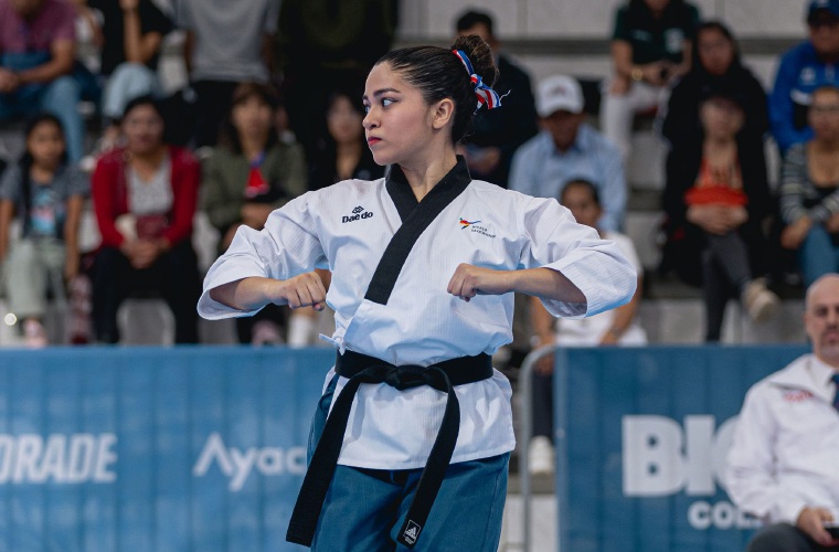 Daniela Rodríguez, del taekwondo, ganó la medalla de bronce en la prueba de Poomsae Tradicional Individual.  Foto: COP